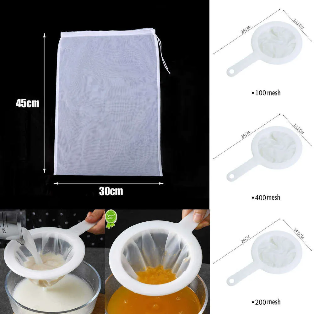 2024 Nylon Ultra-Fin Filter Mesh Sieve Soy Juice Coffee Milk Food Siler Spoon Kitchen Colanders Gadgets 100/200/400 Mesh Filter