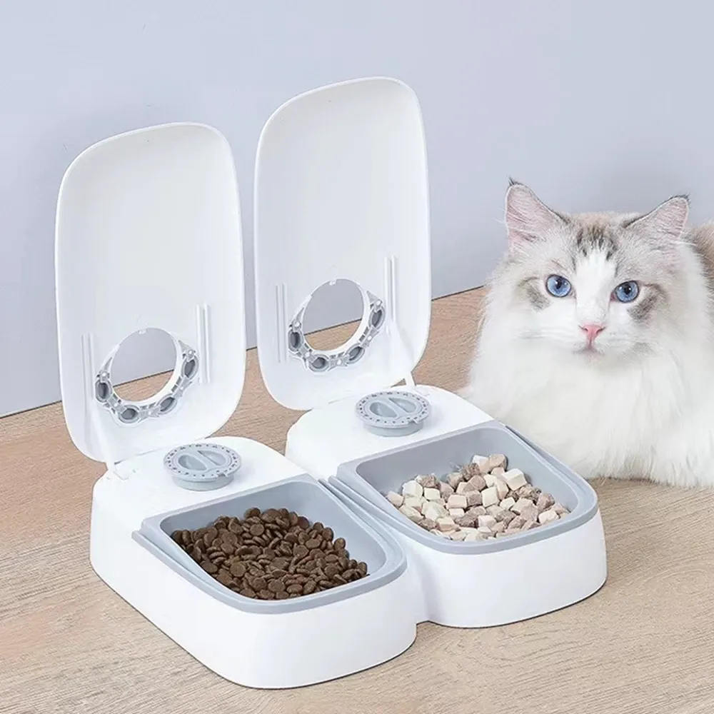 Rideaux Mangeoire Automatique pour Animaux de Compagnie Distributeur de Nourriture Intelligent pour Chat pour Distributeur de Nourriture Humide et Sèche Minuterie Bol Chien Chaton Mangeoire Automatique pour Chat 2 Repas