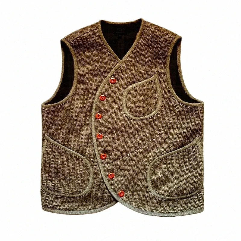 chaleco de traje de lana de spiga para hombre, chaqueta sin mangas c cuello reddo, Steampunk, Vintage r2Fo#