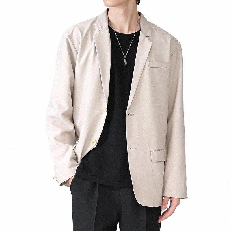 tfetters fi erkekler Korean fi yakışıklı rahat gevşek tasarım takım elbise düz renk polyester akıllı gündelik blazerler d34h#