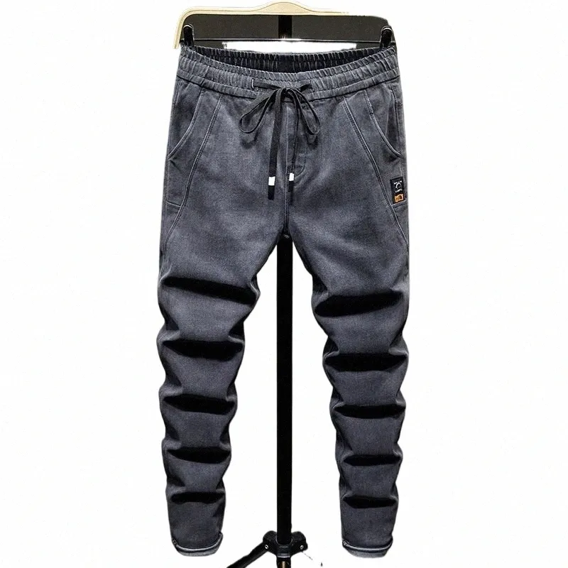 Koreaanse Fi Mannen 2024 Trekkoord Slanke Mannen Elastische Taille Jeans Denim Casual Broek Voor Lente Herfst Mannen Harem denim Jeans X8T8 #