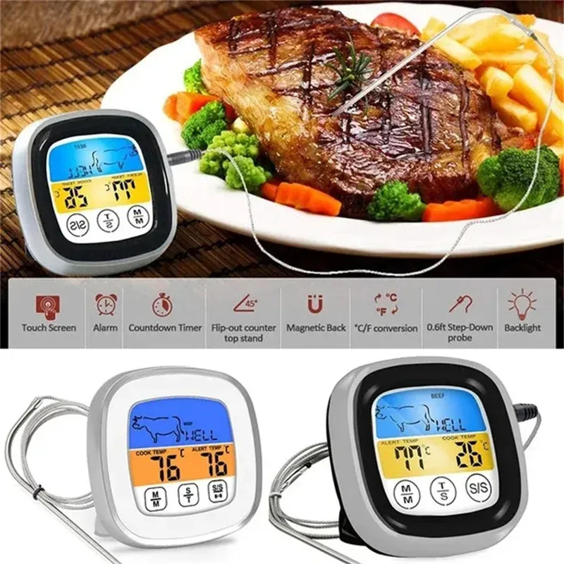 Gauges Instant Read Meat Thermometer Probe Wire Digital Lcd Display Oven Safe Food Thermometer For Cooking Sensitive Color BBQ Tools