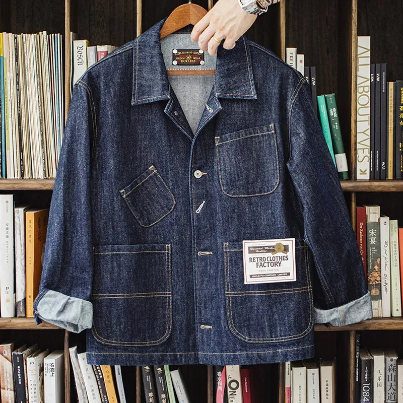 Maden Japanse Vintage 4-pockets denim jasje revers Amekaji Multi Pocket jeans jas top heren herfst 14oz katoen werkkleding jas 240314