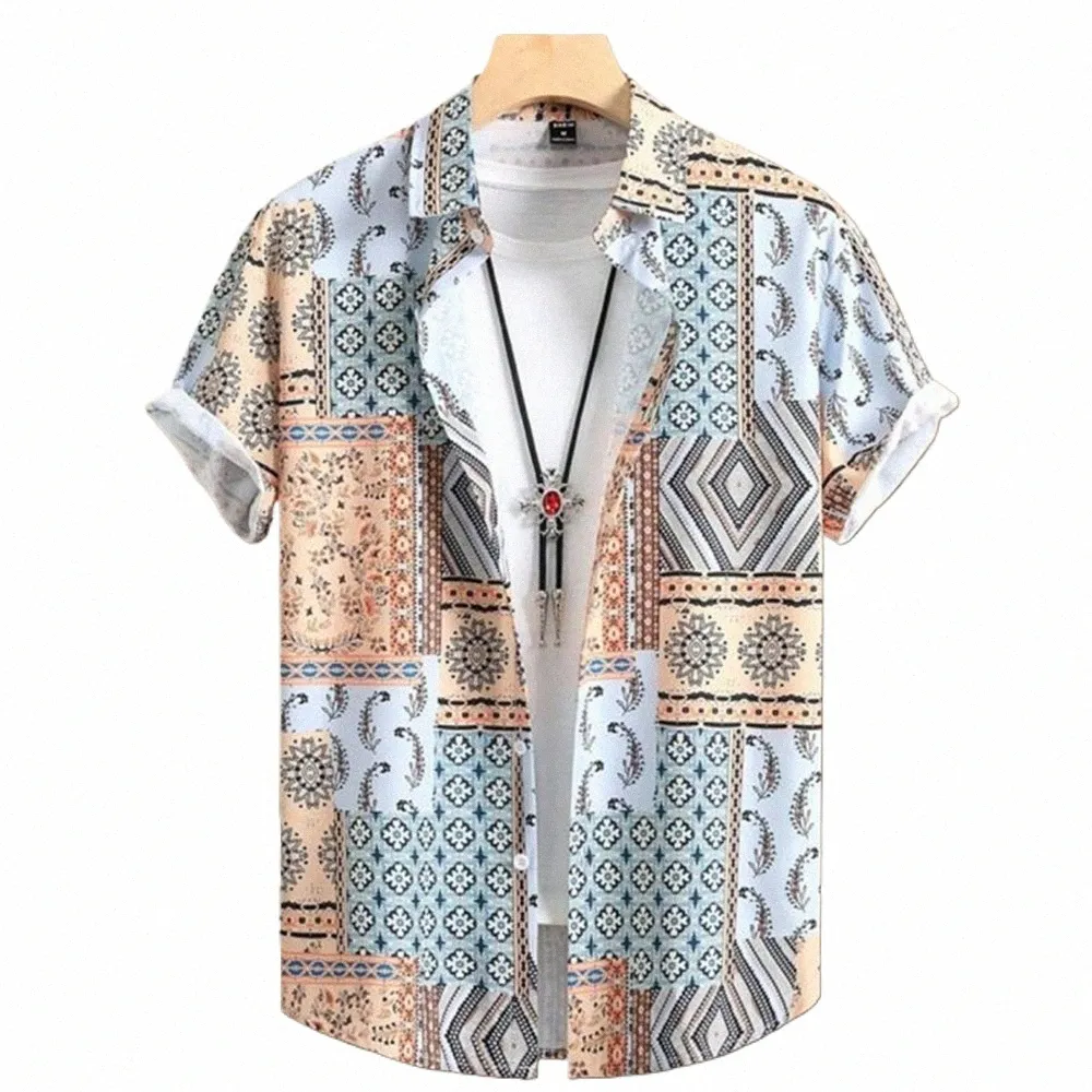 Гавайская рубашка для мужчин Cew Fr с принтом и коротким рукавом, пляжный отдых, повседневная мужская одежда, винтажная свободная мужская рубашка больших размеров i59p #