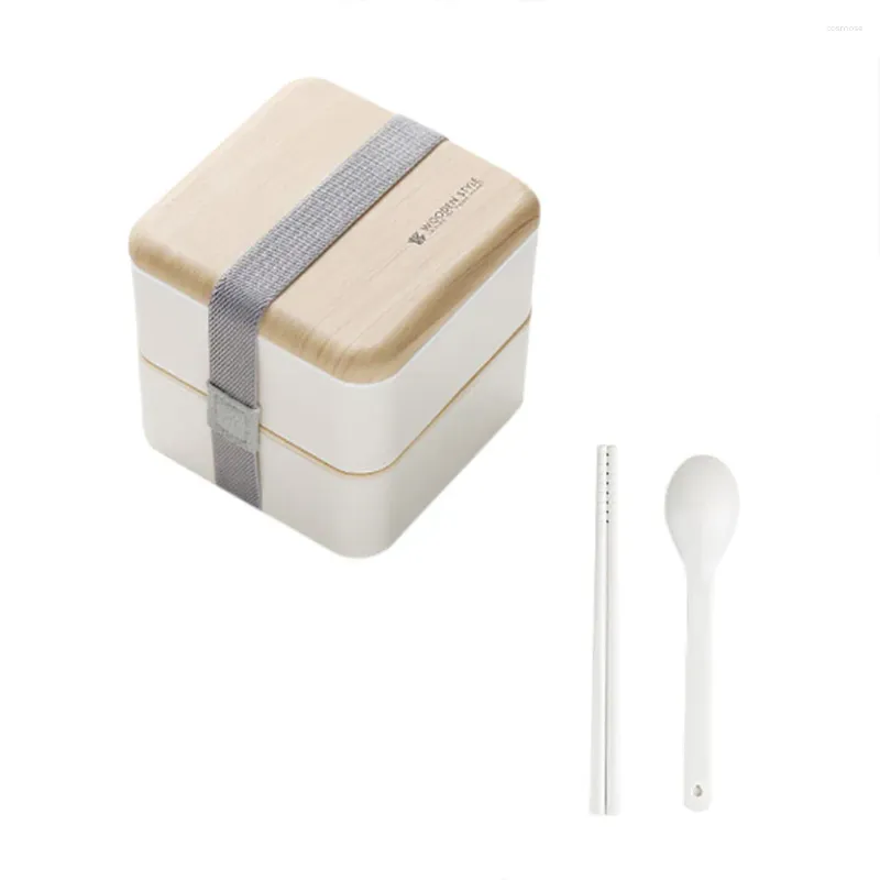 食器1PCS電子レンジランチボックス日本の木製ベント2レイヤーコンテナストレージキッチン用品オーガナイザーパッケージング