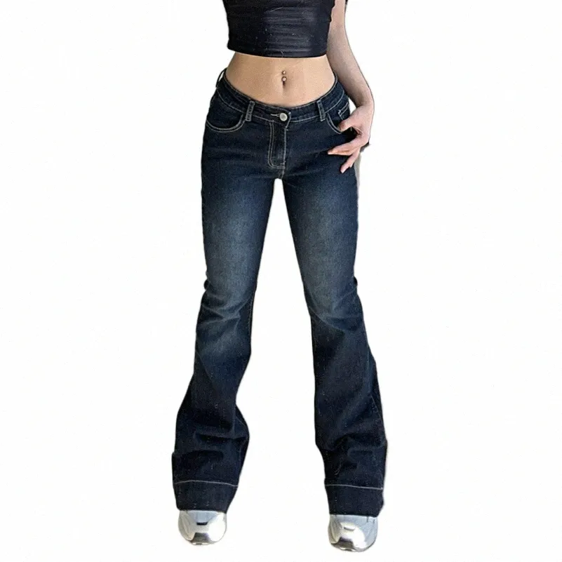 new Flare Jeans Women's Low Waist Trousers Vintage Aesthetic Denim Pants Streetwear Mom Casual Korean Fi Y2k Jeans V7Mw#