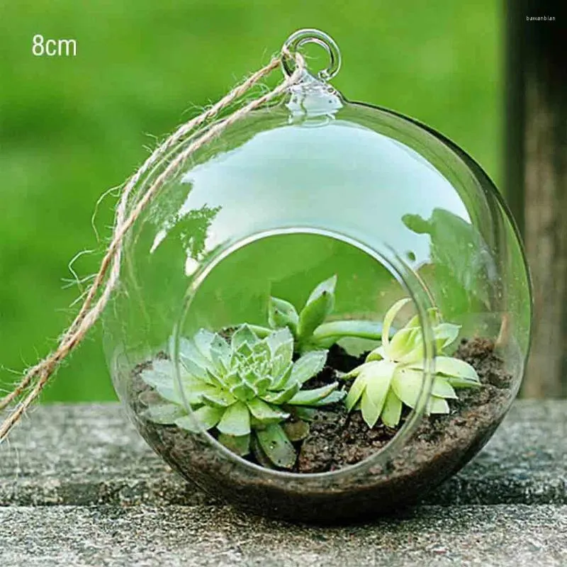 Vases suspendus en boule de verre, décoration de jardin à fond plat, ornement d'intérieur, Pots de plantes, bougies chauffe-plat, Terrarium