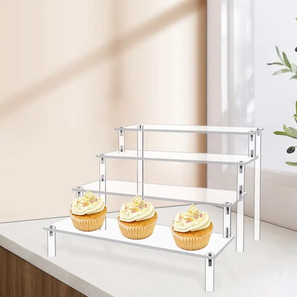 Racks Akryl Display Risers Clear 3/4 Tier Parfym Display Holder 30cm Figurer Desktop Showcase Jewelry Rack för att dekorera/organisation