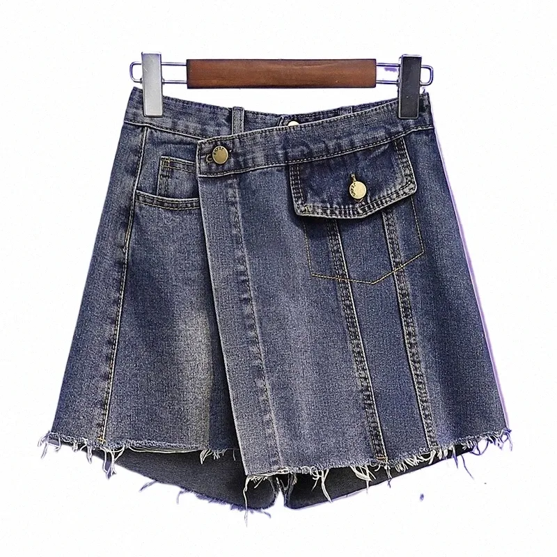 plus Size 3XL 4XL 5XL Y2K Denim Skirt Short For Women High Waist Fi Sexy High Street Tassel Jean Female Summer Clothing x3wR#