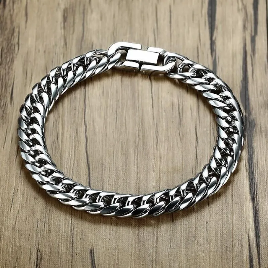 Chaîne à maillons Miami Cuban Link Bracelet pour hommes en acier inoxydable ton argent brassard lourd Pulseira Bileklik bijoux masculins 8-14 Mm 21-292M