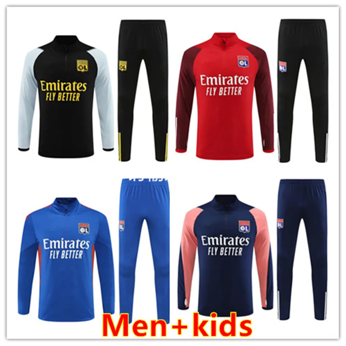 2023 Herr Lyon Tracksuits Långärmad halv blixtlåsfotboll Jersey Top Quality 22/23 Lyon Chandal Futbol Training Suit Sureatshirt Sweatshirt