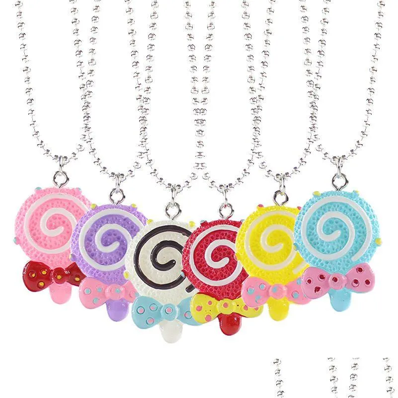 Pendant Necklaces Kids Cartoon Best Friends Bff For Grils Resin Candy Colors Lollipop Bow Beads Chains Children Friendship Drop Delive Dhx8G