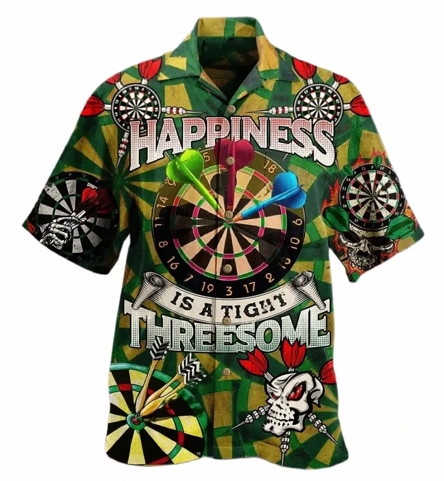 Hawaii Herrenhemden 3D Dart Club Print Kurzärmeliges kubanisches Hemd Urlaub Party Wear Lässige Vintage Streetwear Top Herrenbekleidung T1uB #