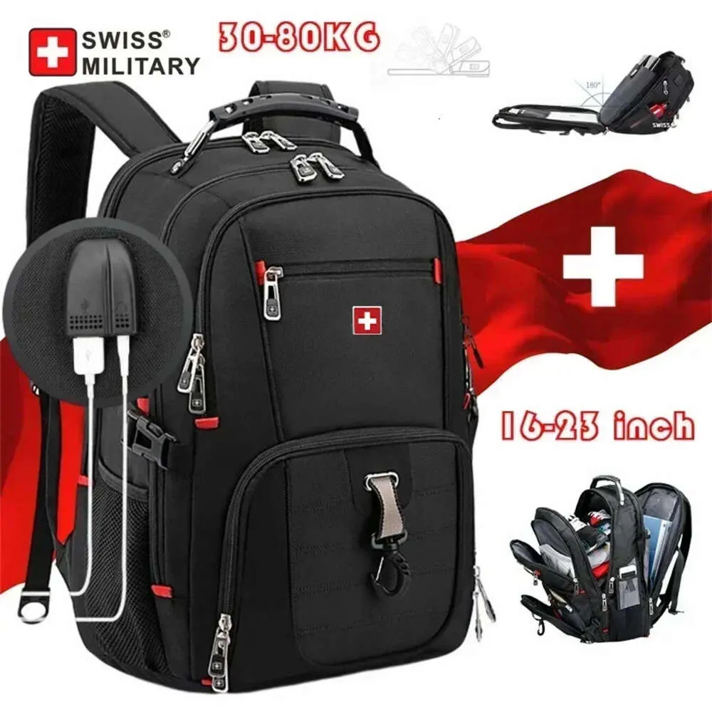 SWISS 17-Zoll-Laptop-Rucksack, wasserdichter USB-Ladeanschluss, multifunktionaler Rucksack im Schweizer Stil, Schultasche, Mochila, Wander-Reisetasche