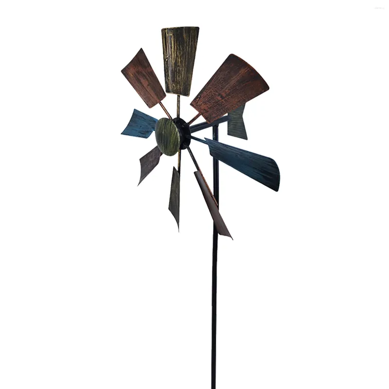 Trädgårdsdekorationer med stavgåva Windmill Backyard Lawn Diy Tool Metal Wind Spinner Patio Outdoor Decor Whirlig Dålig enkel installation