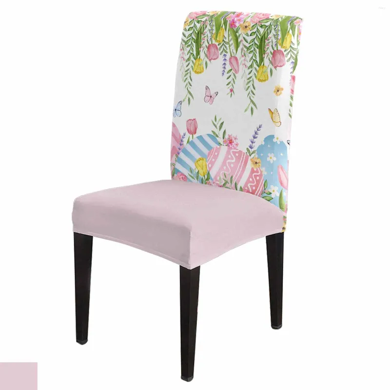 Housses de chaise, œufs de pâques, tulipes, fleurs, papillons, ensemble de housses de siège en Spandex extensible pour cuisine, maison, salle à manger