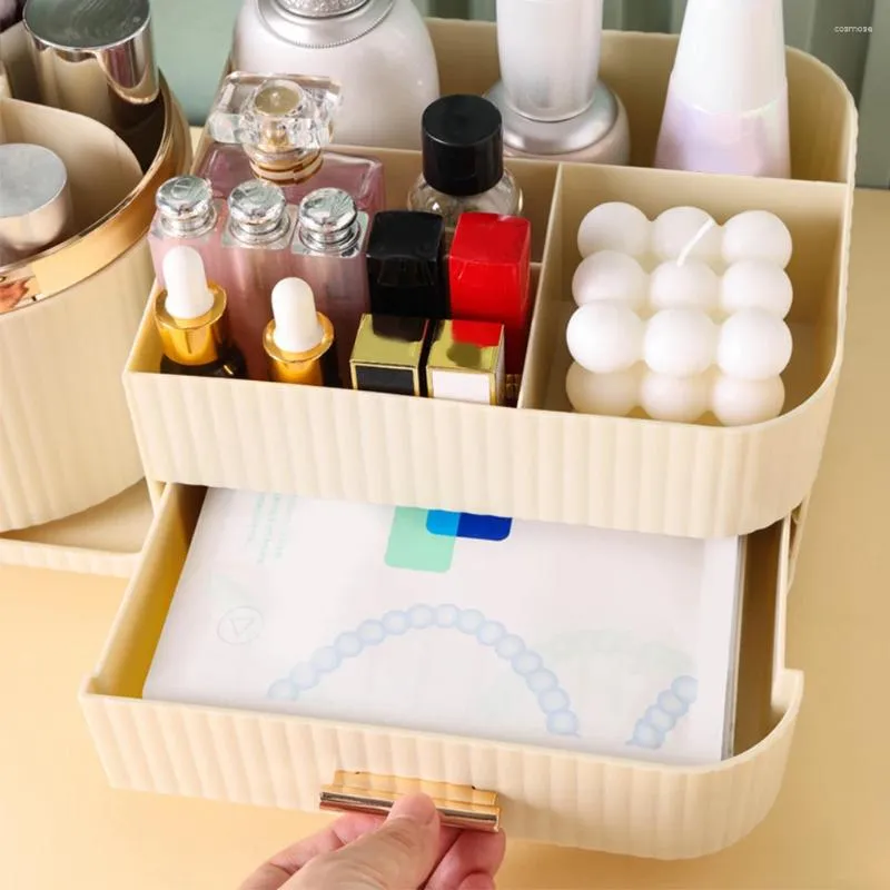 Boîtes de rangement Organisateur de bureau 360 Rotation avec tiroir Cosmetics Lips de lèvres Présentation divisée PARTIMENTS POUR LES BROSSES DE SOINS DE CORE