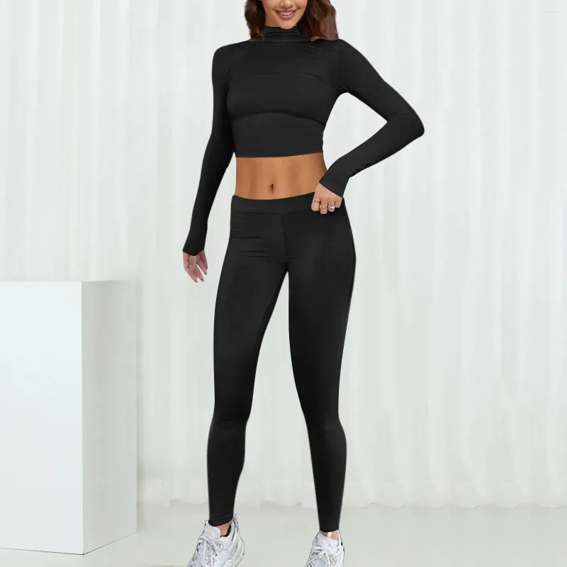 Calças femininas de duas peças senhoras moda outfit básico manga longa colheita topo e baixo aumento flare conjunto 2 esporte fitness treino