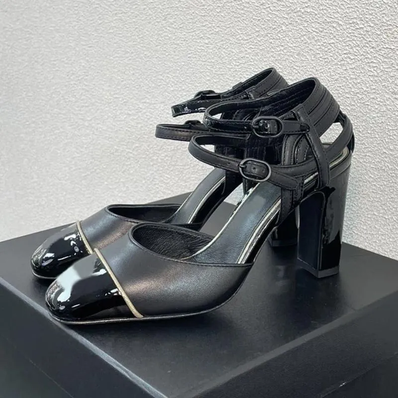 Robe chaussures printemps été confort pompes à talons hauts en cuir véritable femmes bout rond boucle décor à la mode élégant Zapatos Para Mujeres