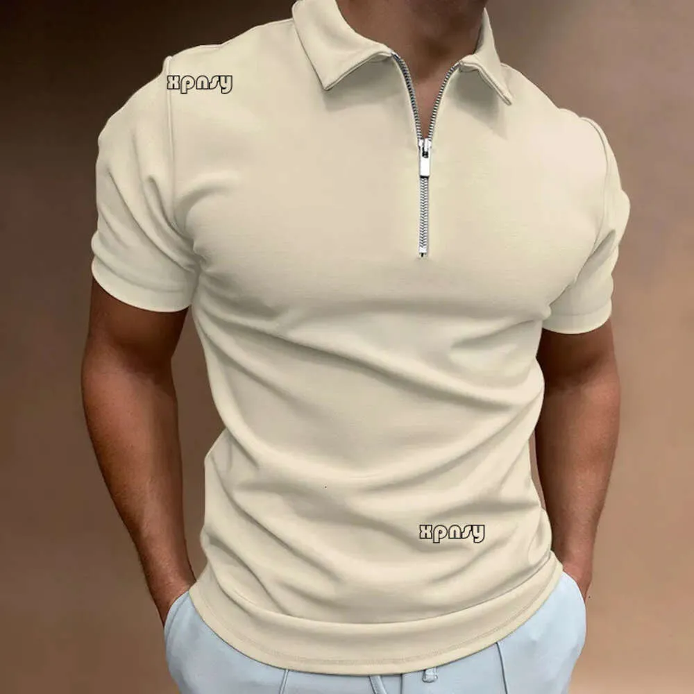 Mens Polos Solid Color Polo Shirt Short Sleeve Turndown Collar Zipper for Men Casual Streetwear Summer Male Tops 646