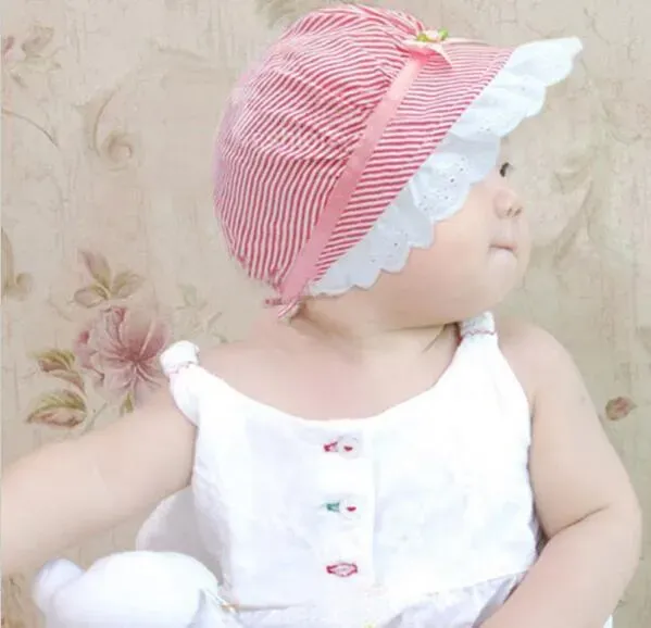 Cute Baby Caps Lovely Lace Bowknot Summer Girl Hat Children's Baby Striped Sun Hat Cap for Kid Chirldren G822