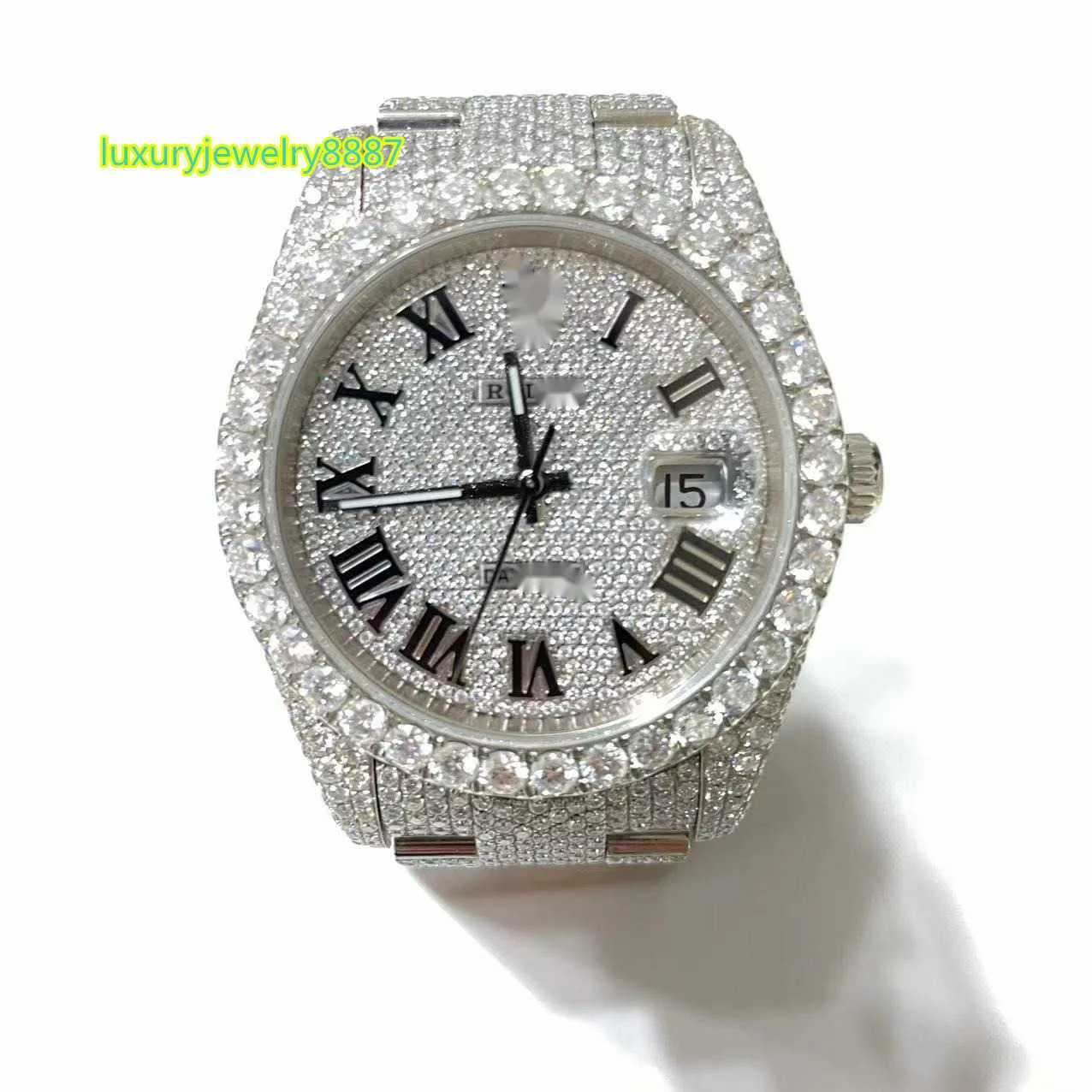 Premium luxe mode wit roze moissanite diamanten bezel aangepast horloge voor heren