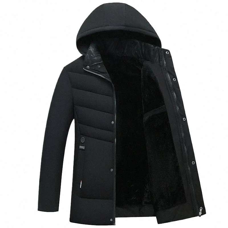 Ny FI Fleece Hooded Winter Coat Män Tjock Varm Mens Winter Jacka Vindsäker gåva till Father Make Parka Windproof Parkas C54H#