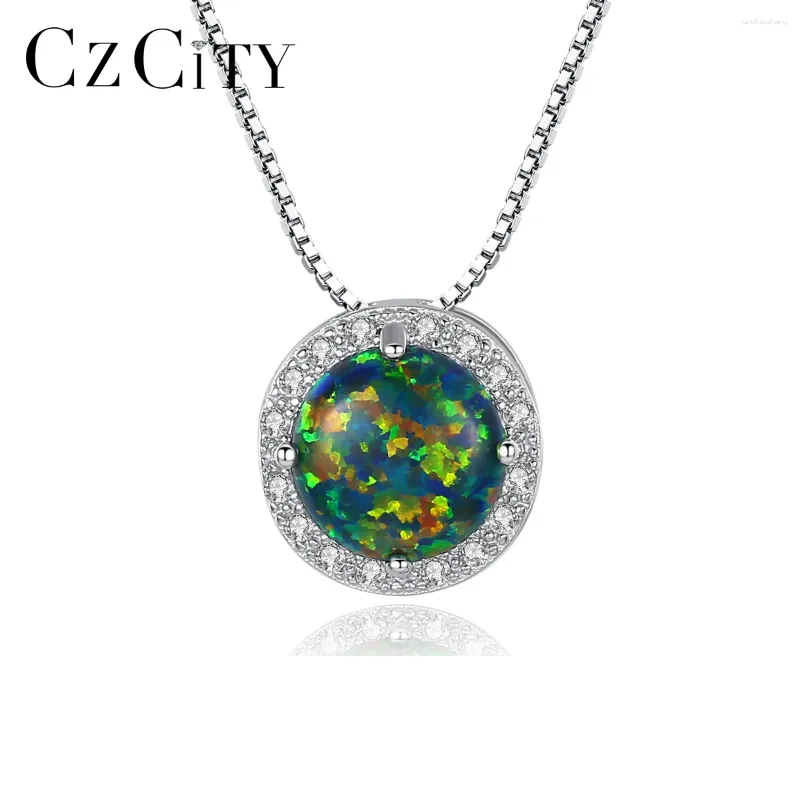Подвески CZCITY Design, чистое серебро 925 пробы, круглый кулон, ожерелье для женщин, вечерние, роскошный CZ, изысканный синий опал, рождественский подарок