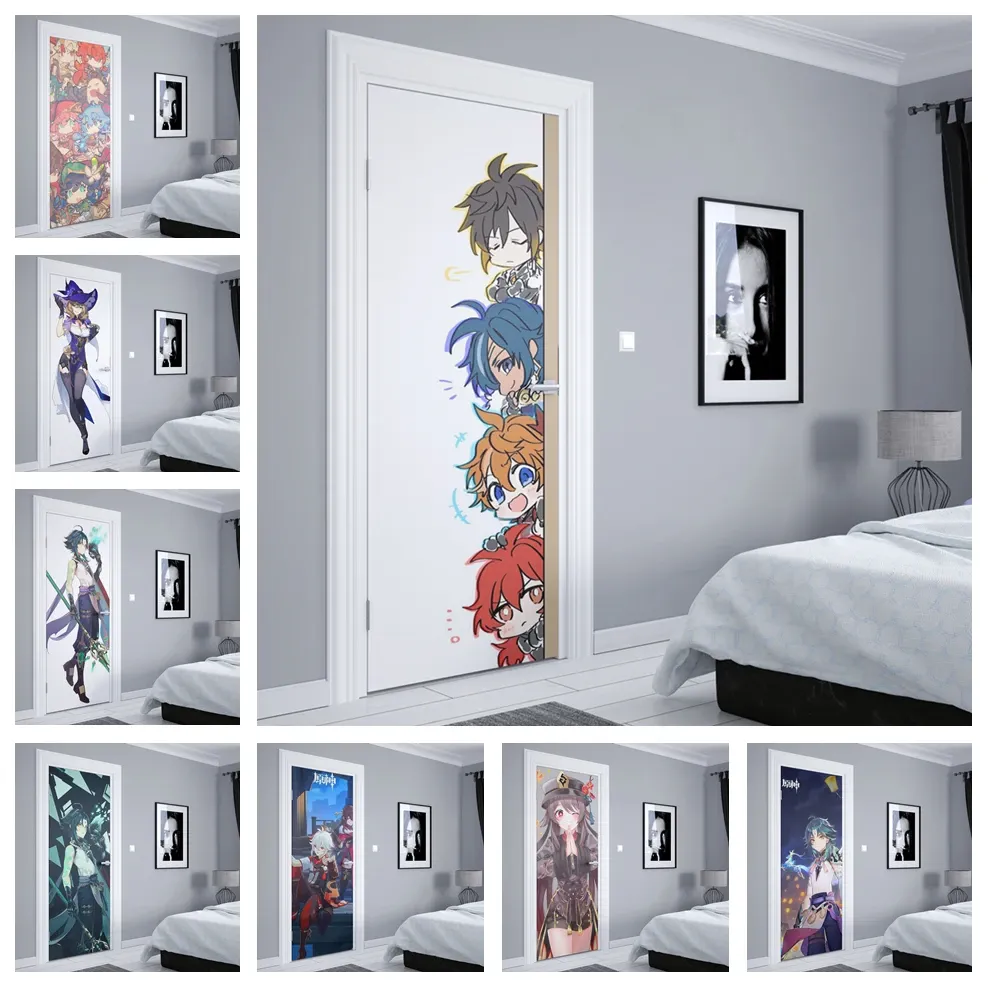 Stickers Doors Decoration HD Japan Anime genshin impact Selfadhesive Waterproof Door Sticker Posters Wall Stickers Kids Room Decorate