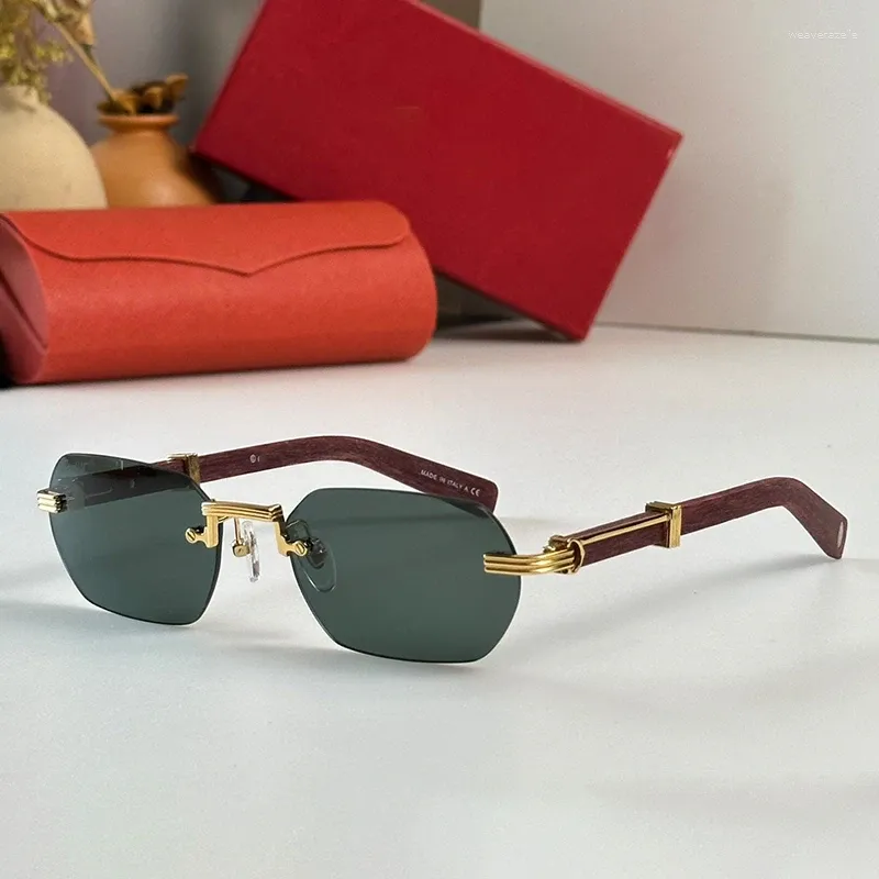 Sunglasses 2024 Arrive Vintage Rimless Men Shades Classic Retro Square Sun Glasses Male Hand Craft Wooden Solar