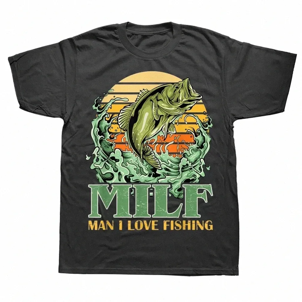 milf Man I Love Fishing Funny Sayings Gift For Fisn T Shirts Summer Cott Streetwear Short Sleeve T-shirt Mens Clothing 75Og#