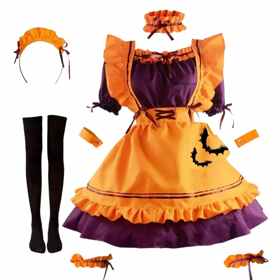 s - 3XL 4XL 5XL Mujeres Bat Vampire Halen Disfraces Maid Dr Cosplay Naranja Calabaza Disfraz de Lolita Dr Party Maid Trajes V8fC #