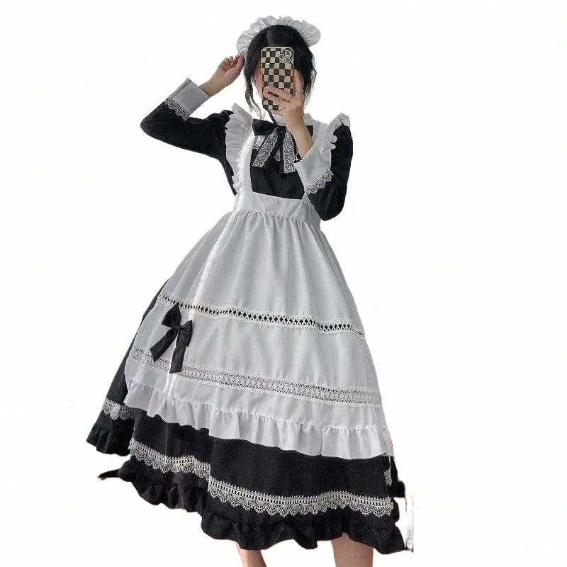 Stile inglese Nobiltà Lg Manica Cameriera Vestito Carto Carino Kawaii Housemaid Costumi Cosplay di Grandi Dimensioni Giappone Lolita Dr E4mM #