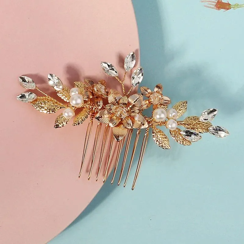 Hårklipp blomma kambrud bröllop hårnål legering bladformat blommigt huvudstycke brud smycken tillbehör