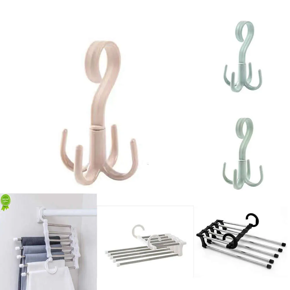 2024 Stainless Steel Hangers Storage Tie Clips Multi-Function 5 Layers Clothes Pants Rack Jeans Drying Rack Double Hooks Save Space