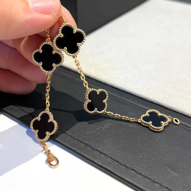 Brand Fashion High version Van classic four leaf clover bracelet 925 sterling silver plated with 18K gold natural black agate live broadcast