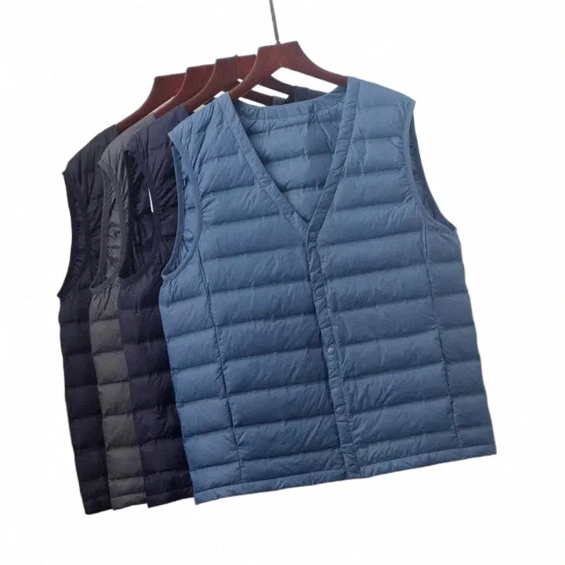 Schinte Men Ultralight White Duck Down Vest V-Neck Bottoming Sleevel Male Jacket Autumn Winter Warm Liner Clothing 2024 New Y5DM＃