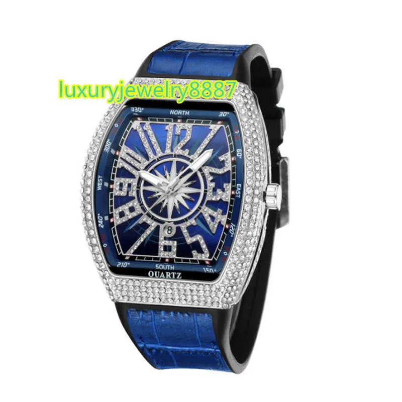 Montre à Quartz étanche pour hommes, bracelet carré en Silicone personnalisé de haute qualité, montre cloutée en Moissanite