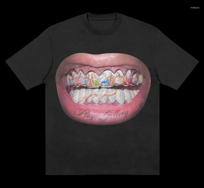 Herren T -Shirts Y2K Männer Vintage Harajuku Gothic Print Muster Hip Hop Frauen Streetwear Übergroßes Hemd Punk Baumwolle locker