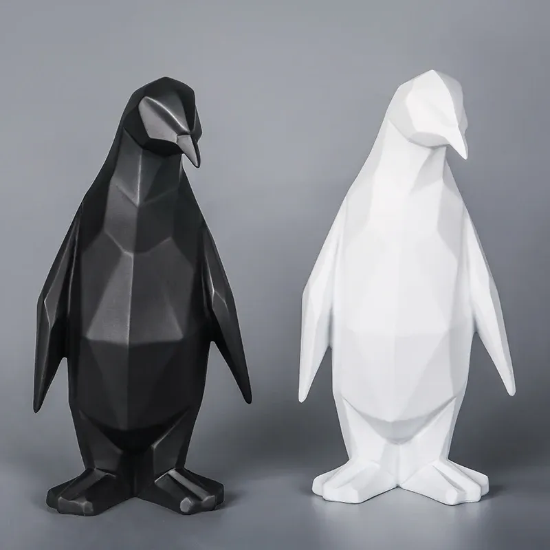 Heykeller Nordic Penguin Reçine Model Süsler El Sanatları Basit Ev Ofis Yaratıcı Heykel Geometrik Heykel Hayvan Penguen Soyut Dekor