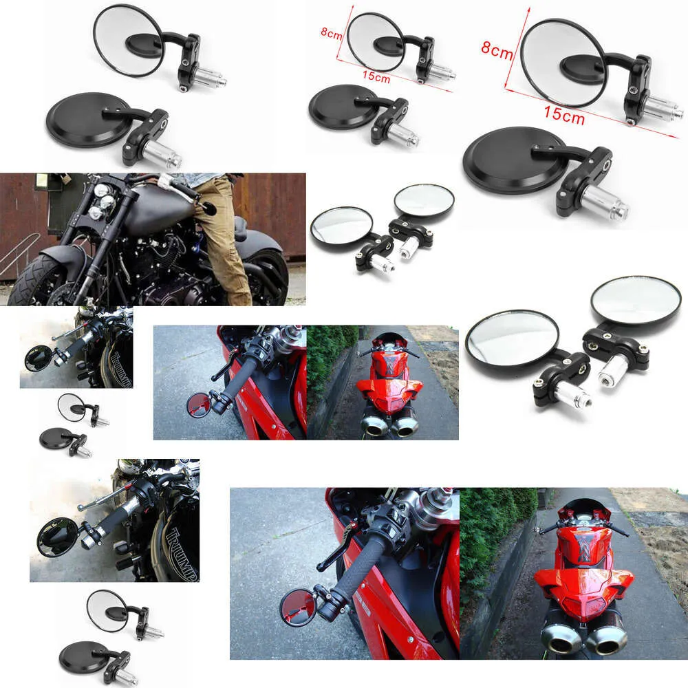 2019 Motorcycle 7/8" HandleBar 3" Round End Mirror Motorcycle rearview mirror Cafe Racer Bobber Clubman Black DHL UPS Free Shipping