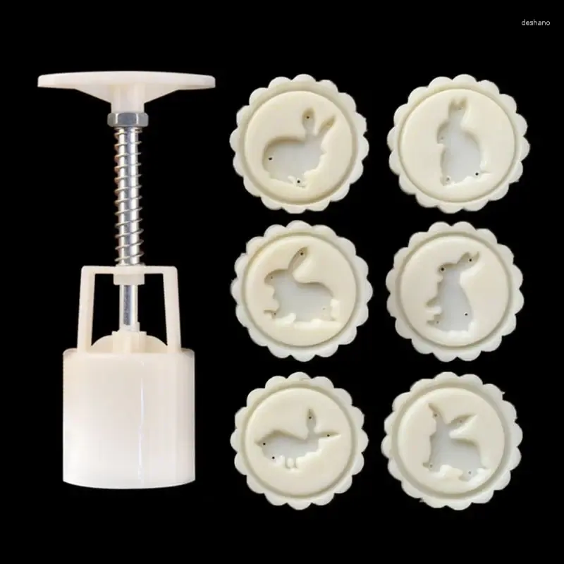 Baking Tools 50g Mooncake Mold 6pcs Stamps Hand Press Moon Cake Pastry Mould DIY Bakeware Mid-autumn Festival