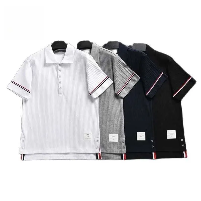 Men's T-Shirts Mens striped cotton summer polo collar short sleeved T-shirt casual trend couple wearing lace half sleeved four pole J240322