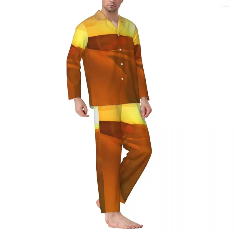 Pyjama du désert doré pour hommes, vêtements de maison, coucher de soleil, Dune de sable, tendance, vêtements de nuit de loisirs, ensemble personnalisé surdimensionné, esthétique, 2 pièces, automne