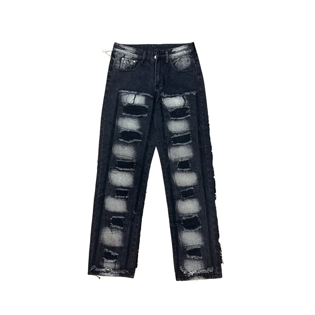 Projektanci luksusu dżinsy w trudnej sytuacji France Fashion Pierre proste męskie motocyklowe dziura stretch dżinsowe dżinsowe menu chude spodnie Elastycja#c4
