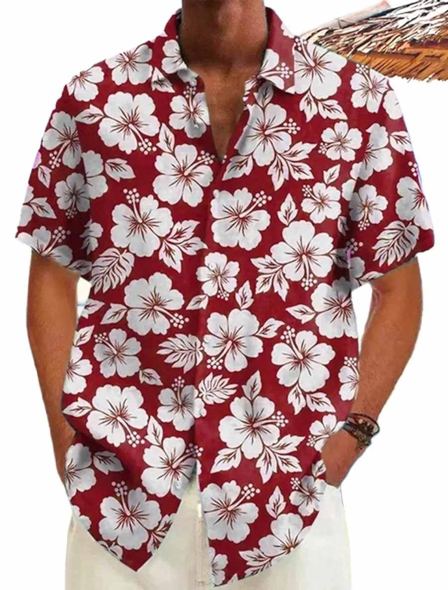 herenoverhemd Zomer Hawaiiaans overhemd Casual overhemd Strand korte mouw Fr planten revers Hawaiiaanse vakantiekleding Kleding V56B #