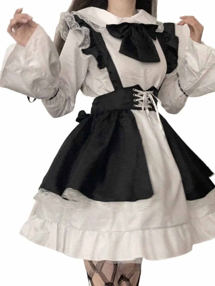 women Maid Outfit Lolita Cosplay Cute Sexy Erotic Kawaii Cafe Costume Black White Men Uniform Apr Dr Cute Bowknot Mucama 52EN#