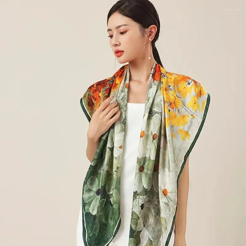 Scarves 12 Momme Silk 110X110cm Women Scarf Fresh Fashion