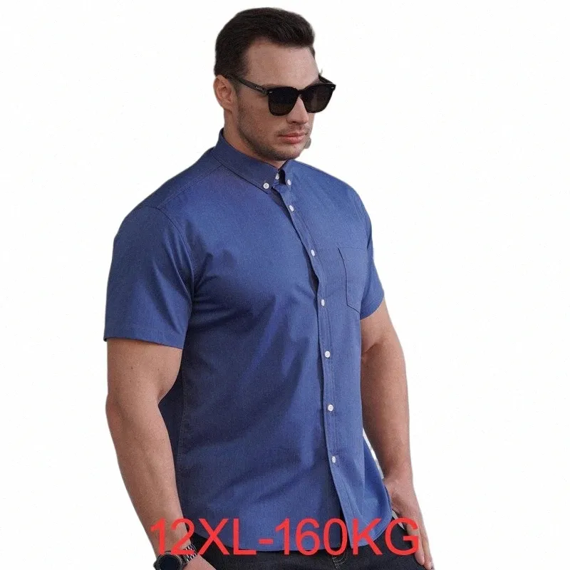 alta qualità estate 9XL 10XL 12XL 11XL camicia da uomo di grandi dimensioni jeans manica corta blu Busin camicia da ufficio formale oversize 50 54 h8Xk #