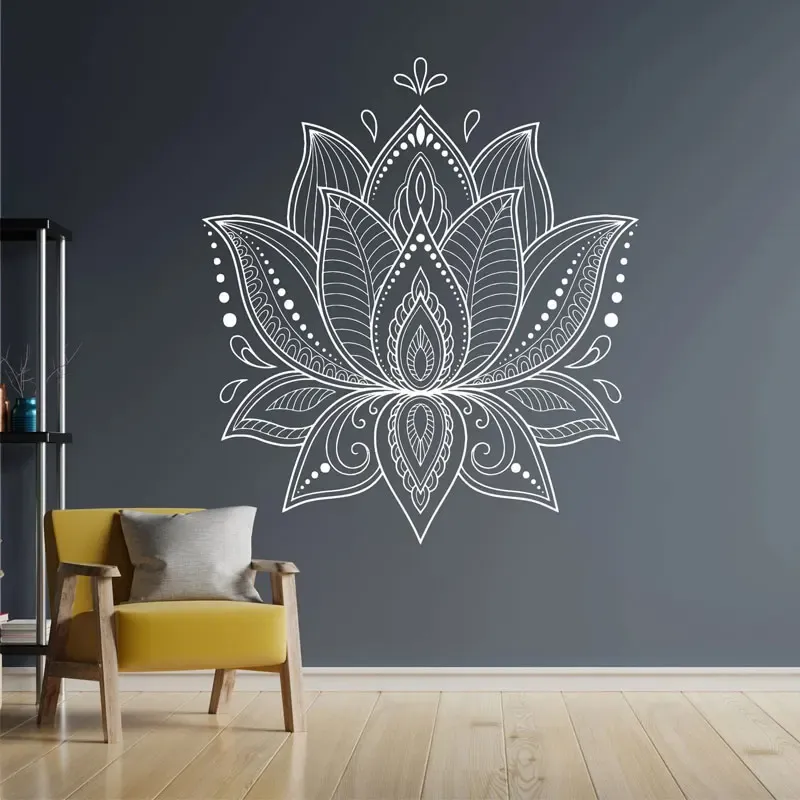 Adesivos bela mandala de lótus decalques de parede flor de lótus zen relaxar om meditação decoração do quarto adesivo yoga estúdio mural papel de parede g061